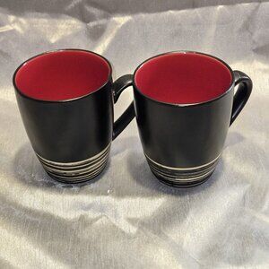 Set of 2 Coffee Thomson Pottery Black & Red Mug Holds 14 oz.